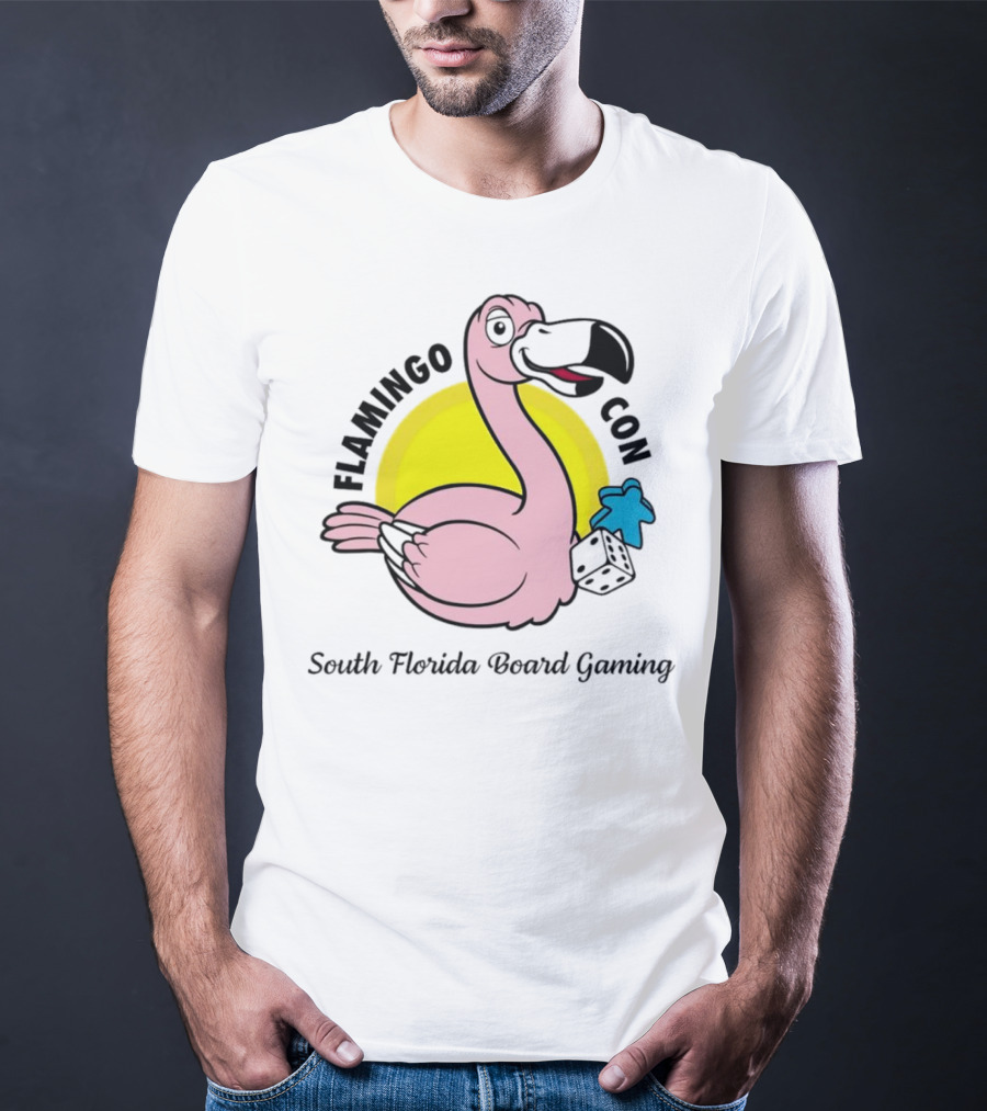 FlamingoCon South Florida Board Gaming Event With Dice And Meeple T-Shirt