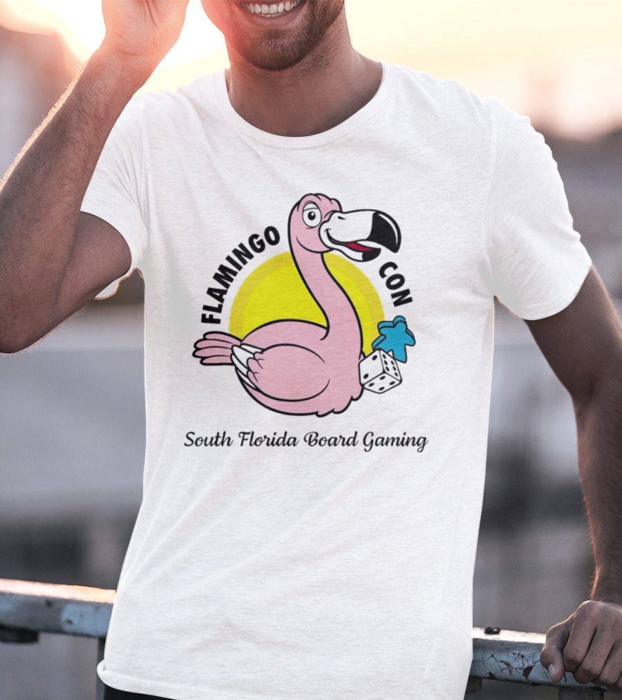 FlamingoCon South Florida Board Gaming Event With Dice And Meeple T-Shirt