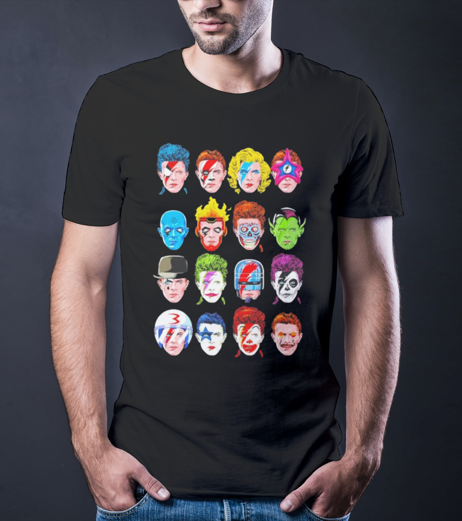 Ziggy Stardust Aladdin Sane Cartoon Pop Art Floating Heads T-Shirt