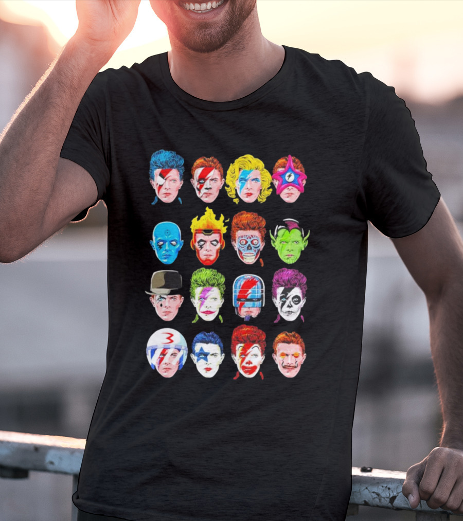 Ziggy Stardust Aladdin Sane Cartoon Pop Art Floating Heads T-Shirt