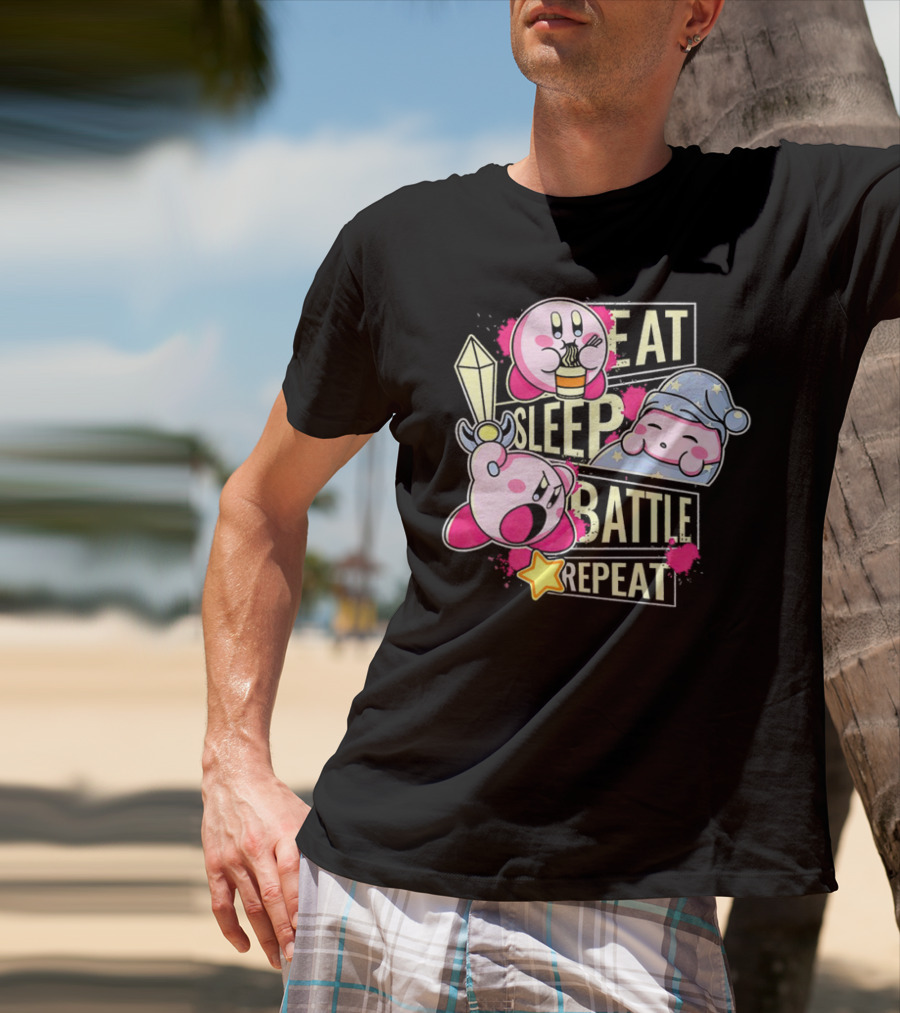 Kirby Eat Sleep Battle Repeat Game Life T-Shirt