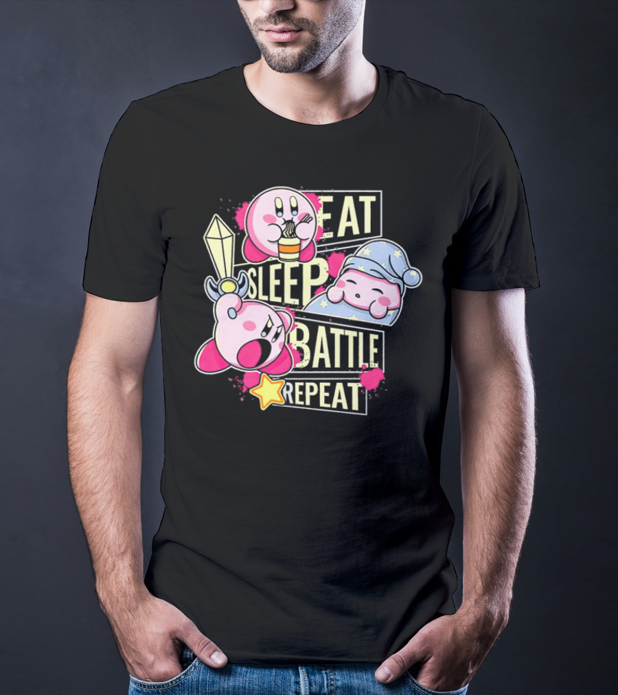 Kirby Eat Sleep Battle Repeat Game Life T-Shirt