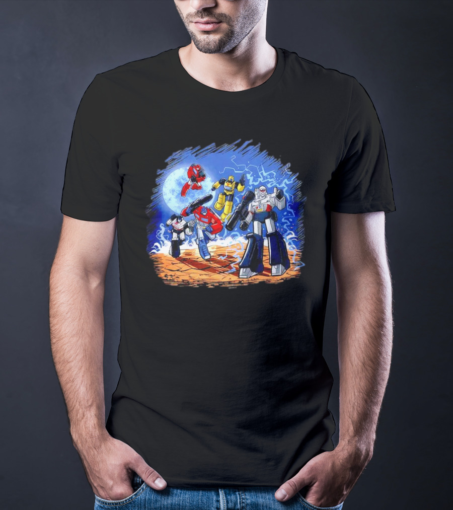 Transformers Bots Cartoon Battle Scene T-Shirt