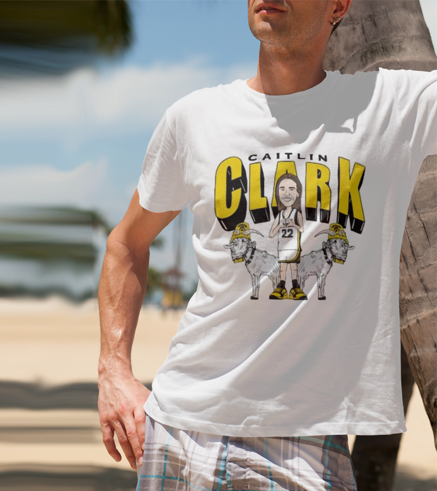 Iowa Hawkeyes Caitlin Clark 22 Caricature With Goats And Heart Hands T-Shirt