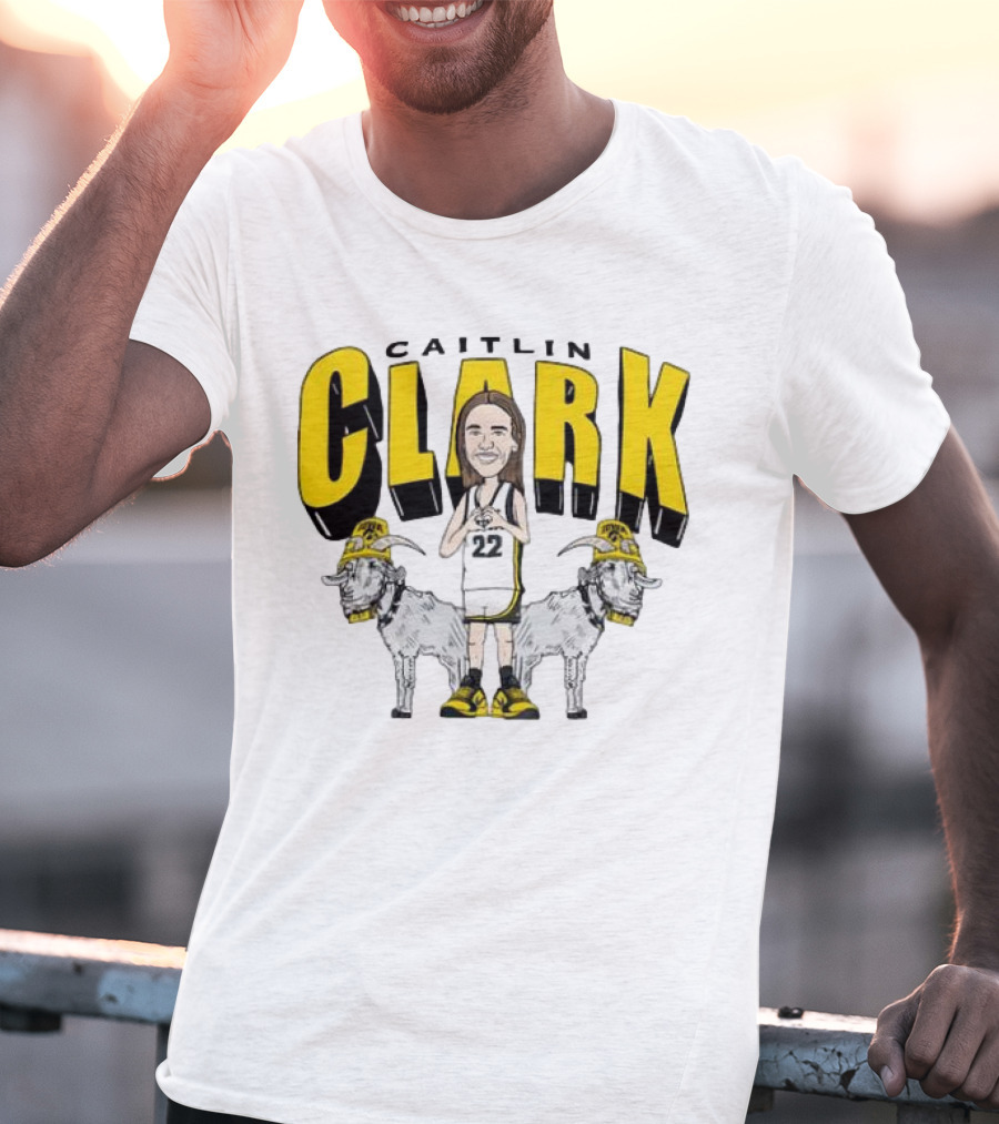 Iowa Hawkeyes Caitlin Clark 22 Caricature With Goats And Heart Hands T-Shirt