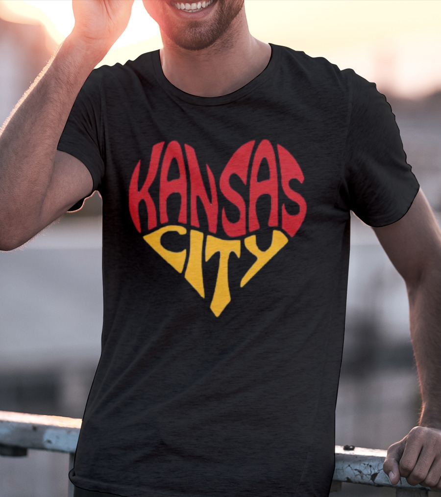 Kansas City Heart Text In Red And Yellow Shaped As A Heart T-Shirt
