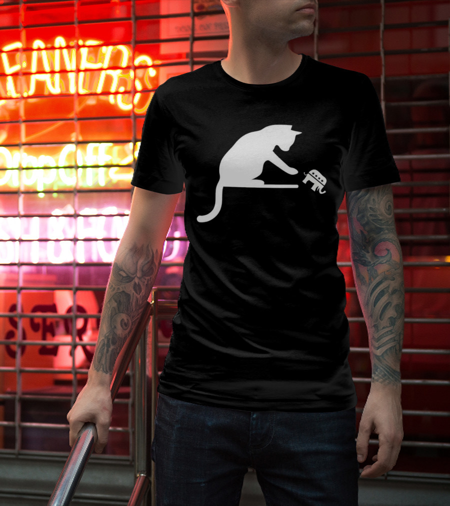 Childless Cat Lady Drop The Hate With Cat Playing With Republican Elephant T-Shirt