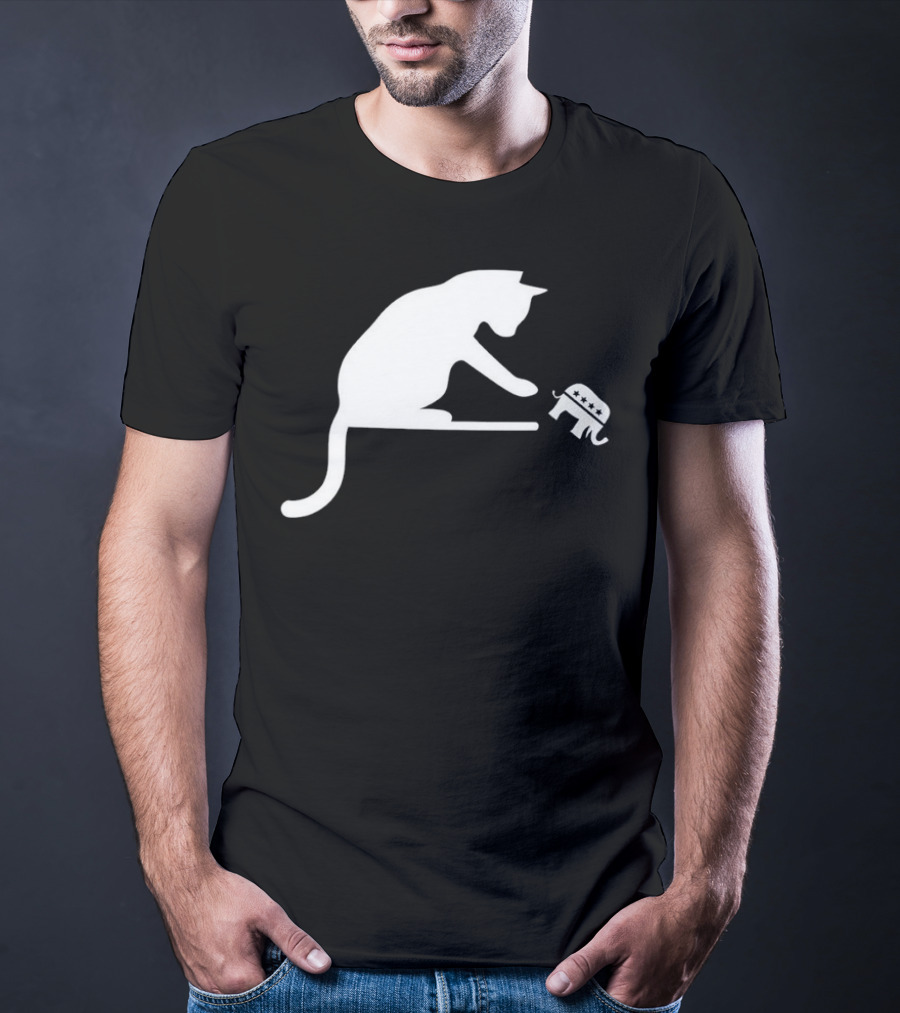 Childless Cat Lady Drop The Hate With Cat Playing With Republican Elephant T-Shirt
