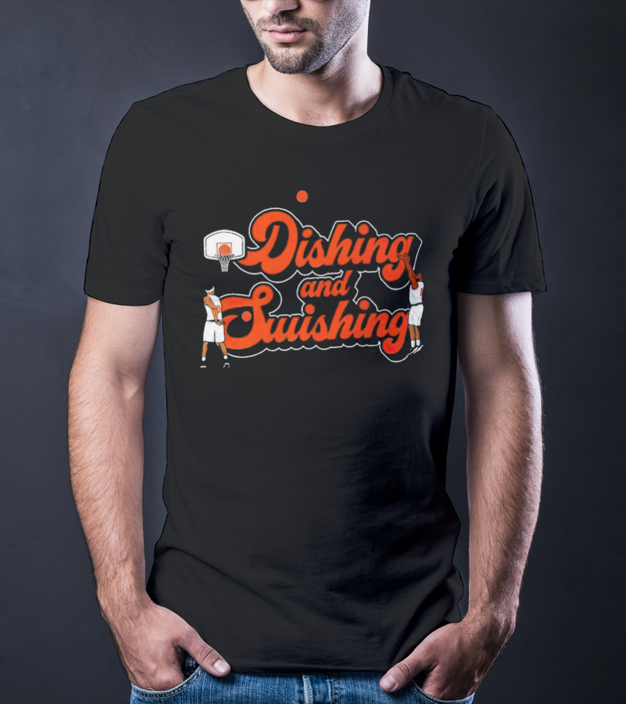 New York Knicks Dishing And Swishing Players And Basketball Hoop T-Shirt