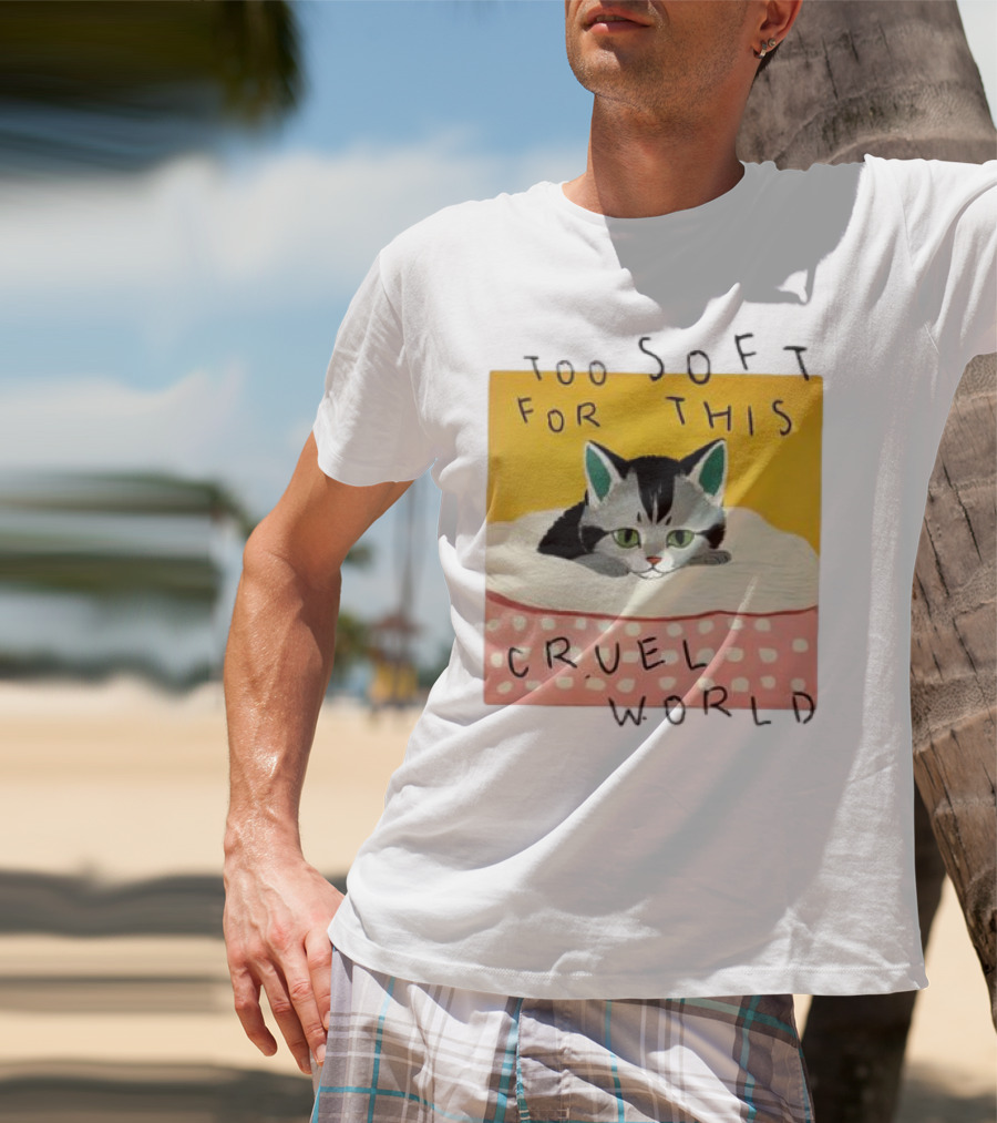 Too Soft For This Cruel World Cat In Cozy Blanket T-Shirt