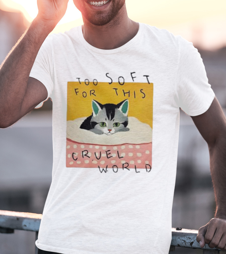 Too Soft For This Cruel World Cat In Cozy Blanket T-Shirt