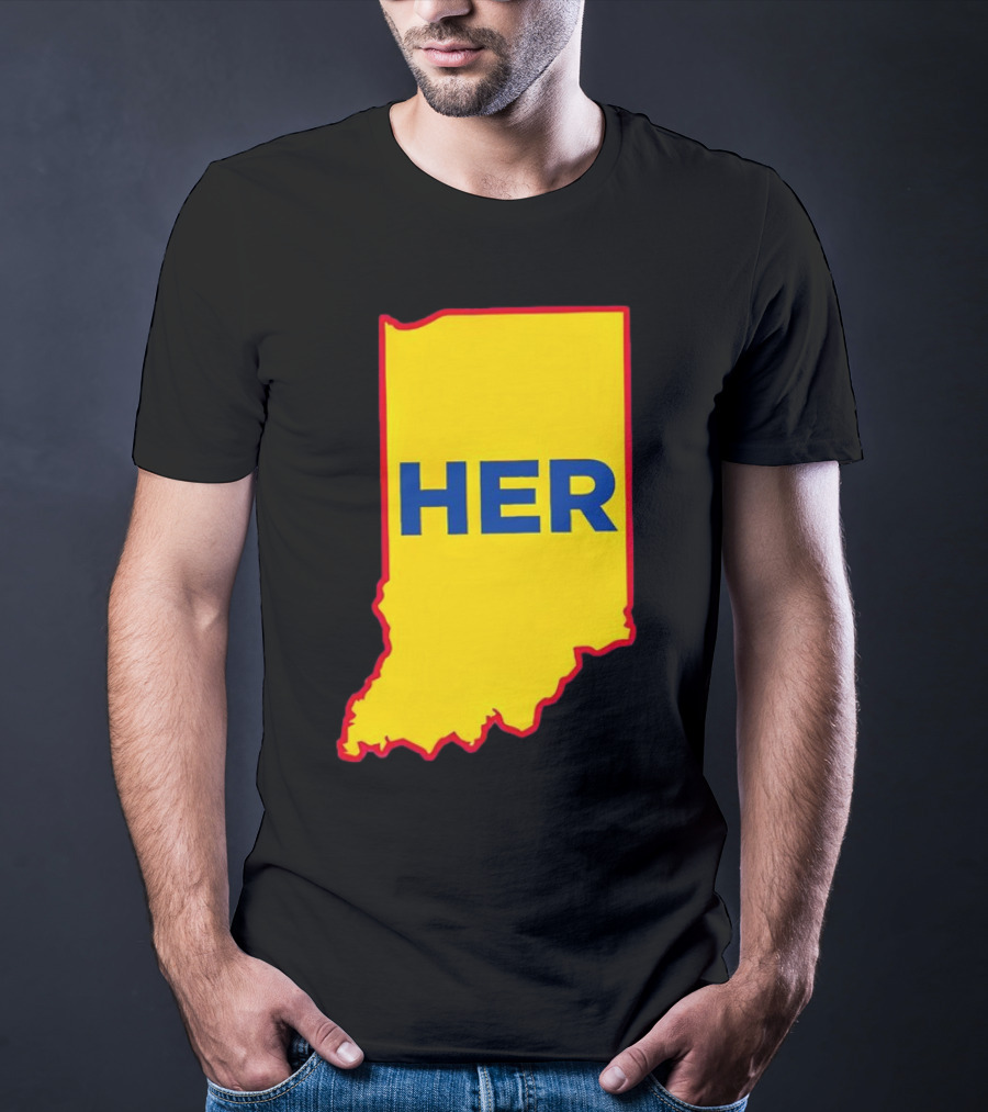 Caitlin Clark Indiana Fever Her State Yellow Map With Blue HER T-Shirt