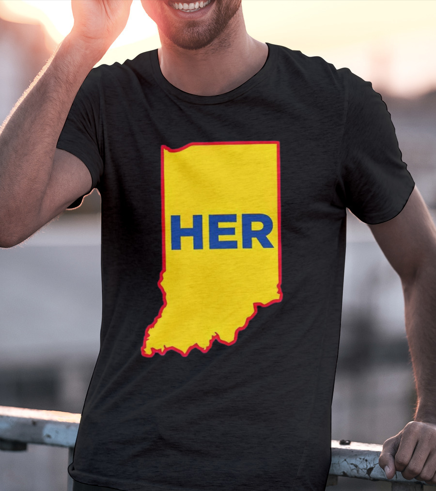 Caitlin Clark Indiana Fever Her State Yellow Map With Blue HER T-Shirt