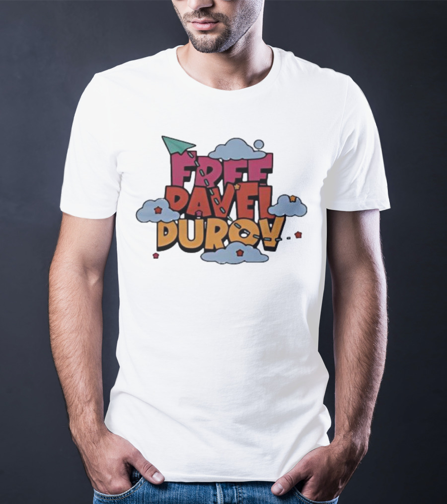 Free Pavel Durov Telegram Graffiti Clouds Paper Airplane T-Shirt