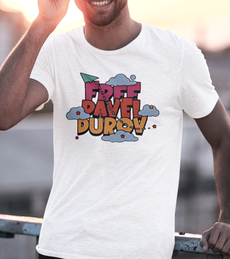 Free Pavel Durov Telegram Graffiti Clouds Paper Airplane T-Shirt