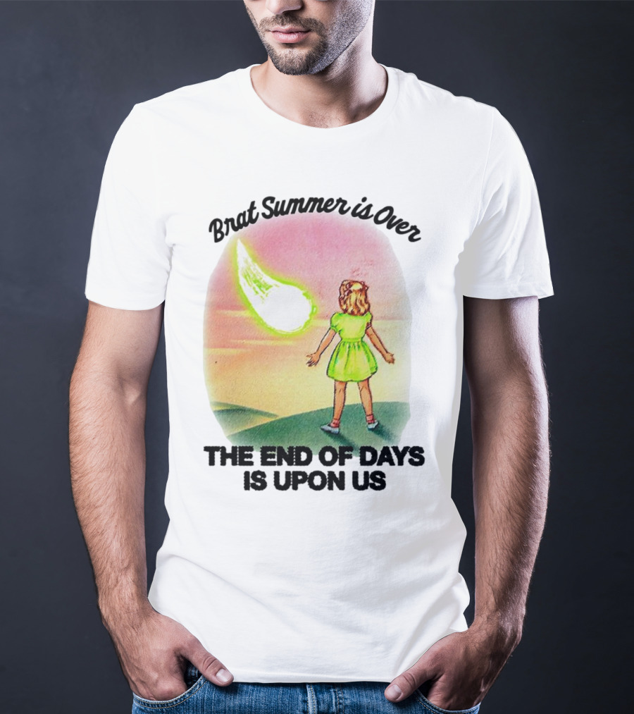 Brat Summer Is Over The End Of Days Is Upon Us Girl Watches Meteor Sunset T-Shirt