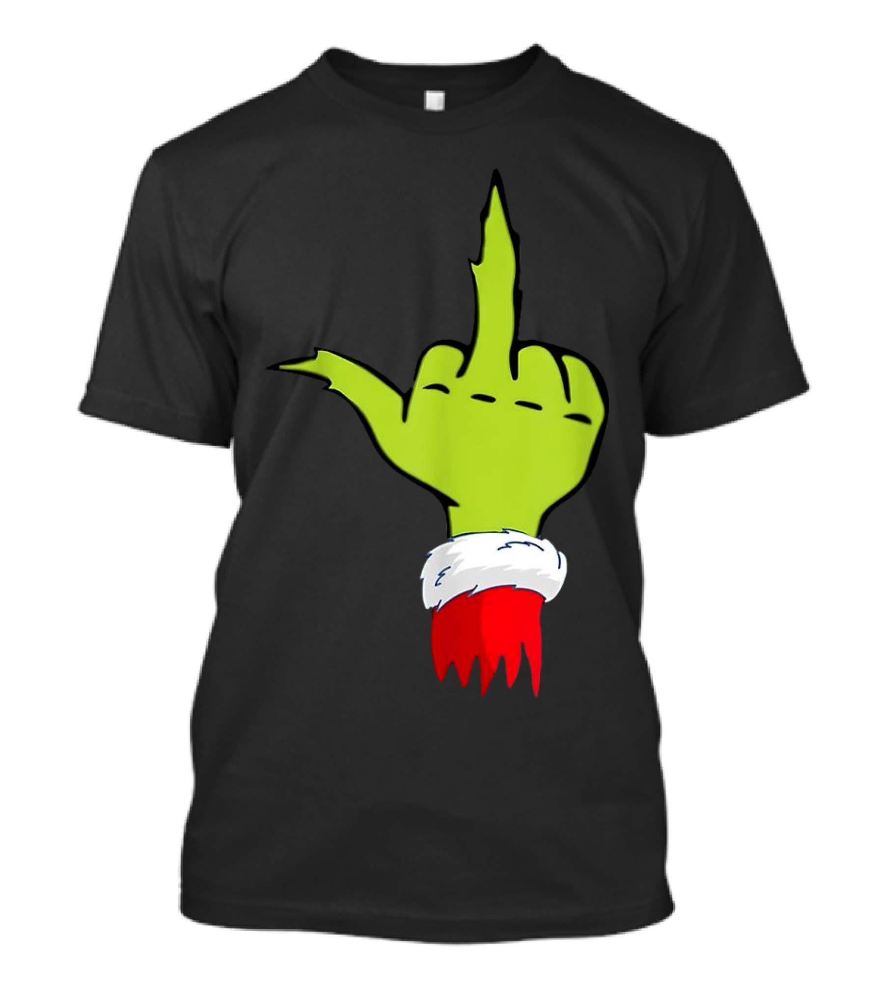 Grinch Middle Finger Merry Christmas Santa Hand Gesture T-Shirt