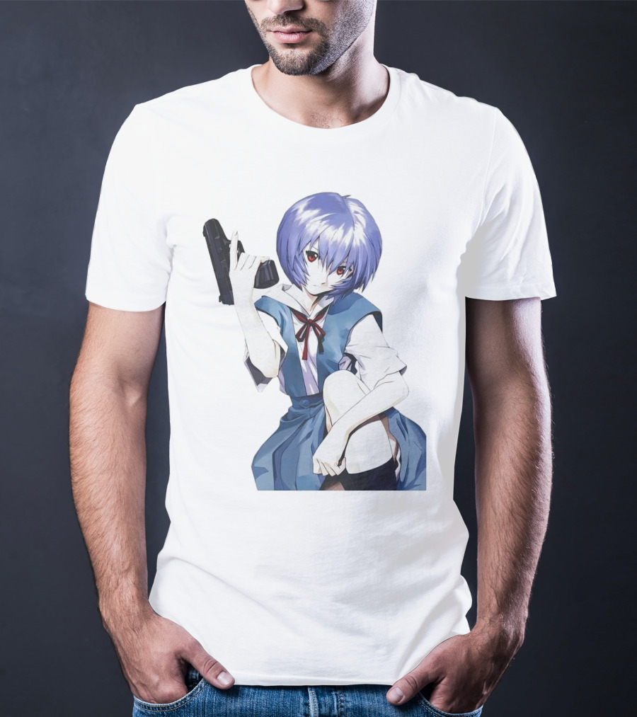 Rei Ayanami Blue Uniform Holding Gun T-Shirt