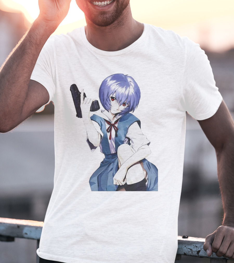 Rei Ayanami Blue Uniform Holding Gun T-Shirt
