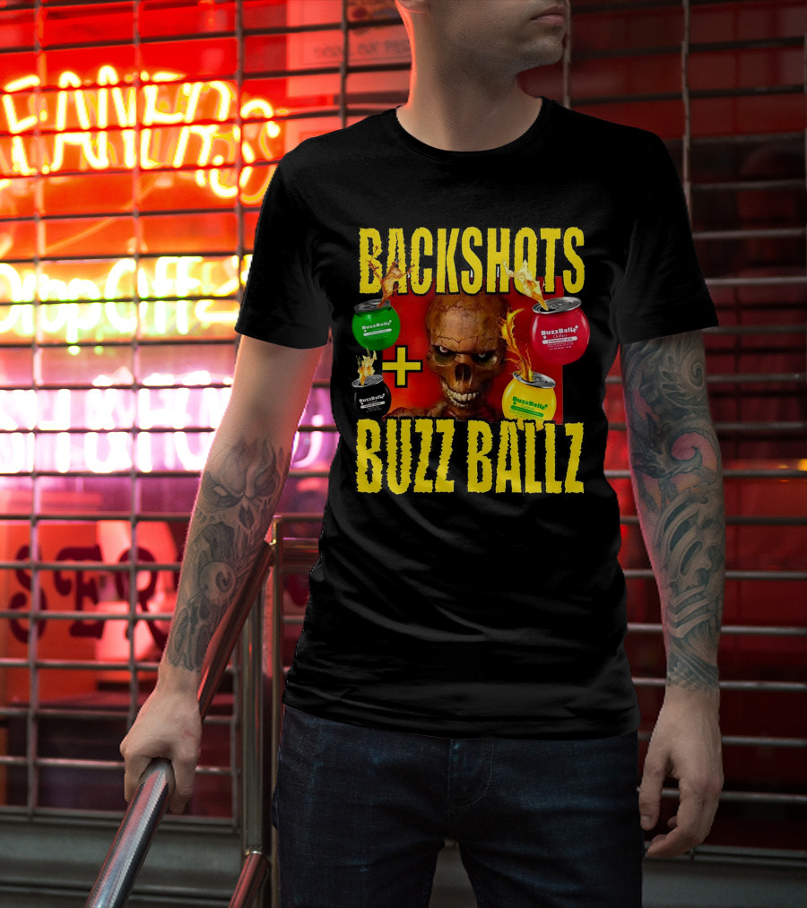 Backshots With Buzz Ballz Fiery Skeleton Combo T-Shirt