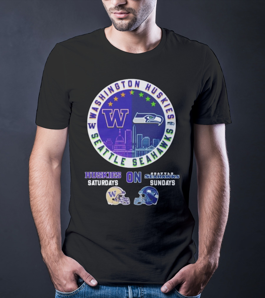 Washington Huskies Seattle Seahawks Huskies On Saturdays Seahawks On Sundays T-Shirt