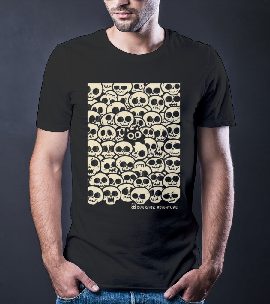 Our Super Adventure Skull Cat Surrounded By Skulls T-Shirt