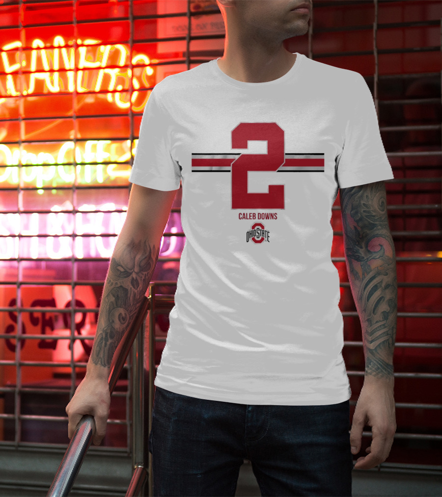 Caleb Downs Ohio State Buckeyes 2 Stripe Football T-Shirt