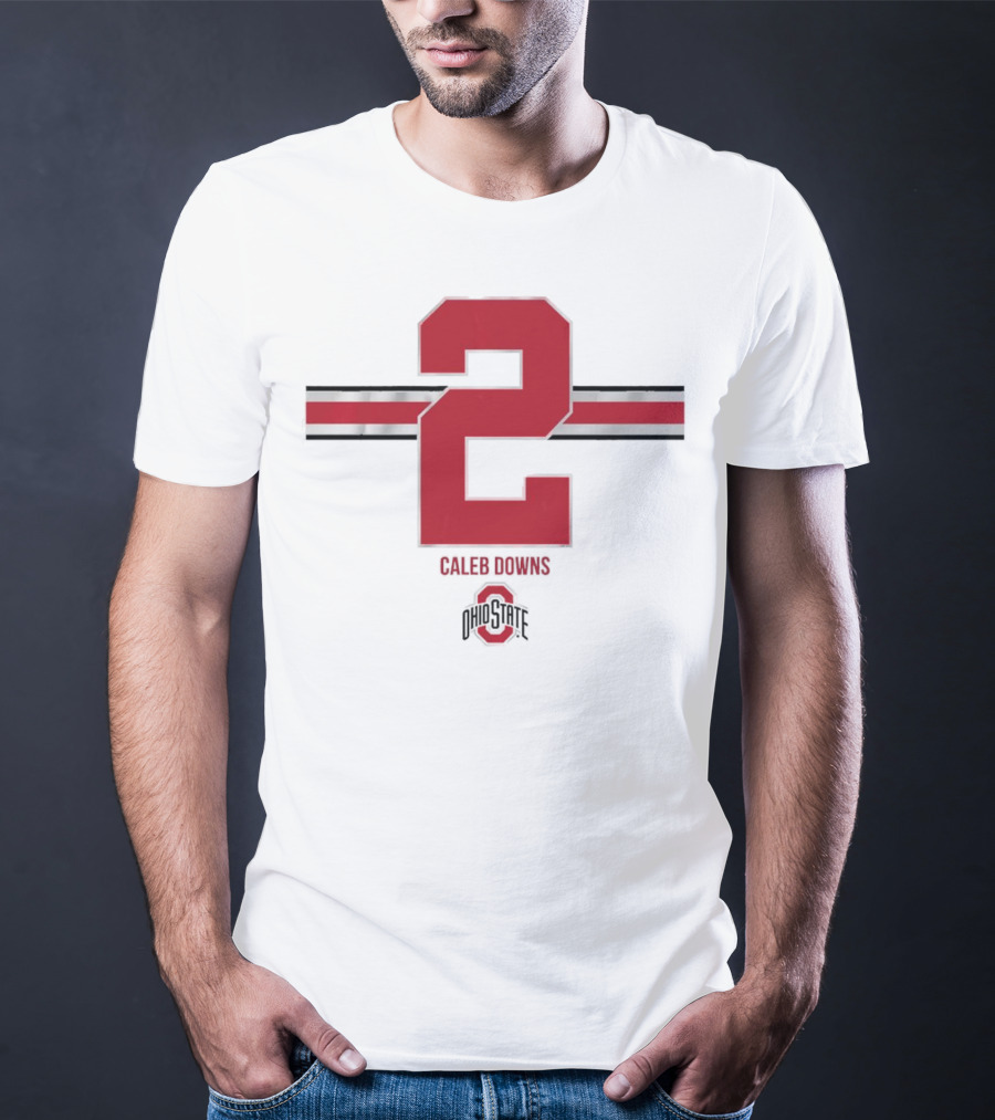 Caleb Downs Ohio State Buckeyes 2 Stripe Football T-Shirt