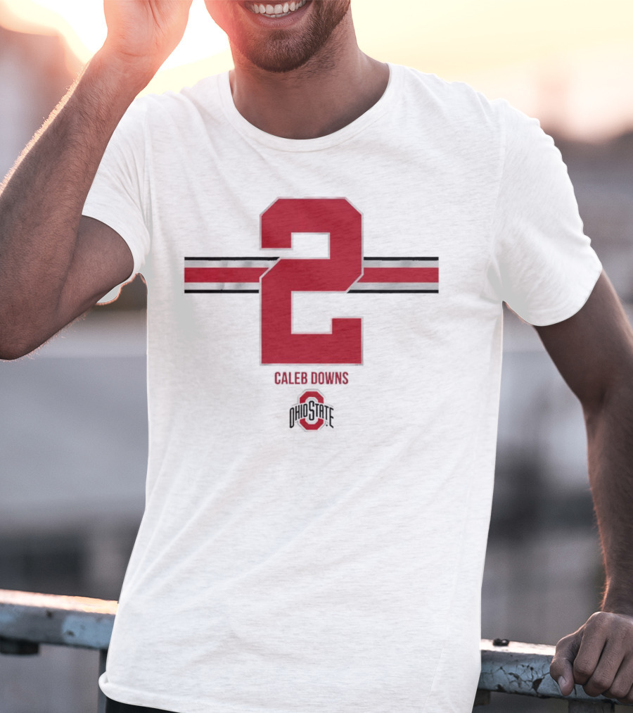 Caleb Downs Ohio State Buckeyes 2 Stripe Football T-Shirt