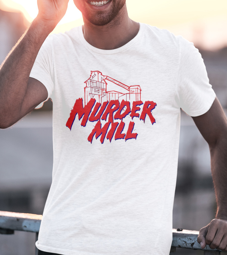 Murder Mill Haunted House Distressed Typography Iconic Building T-Shirt