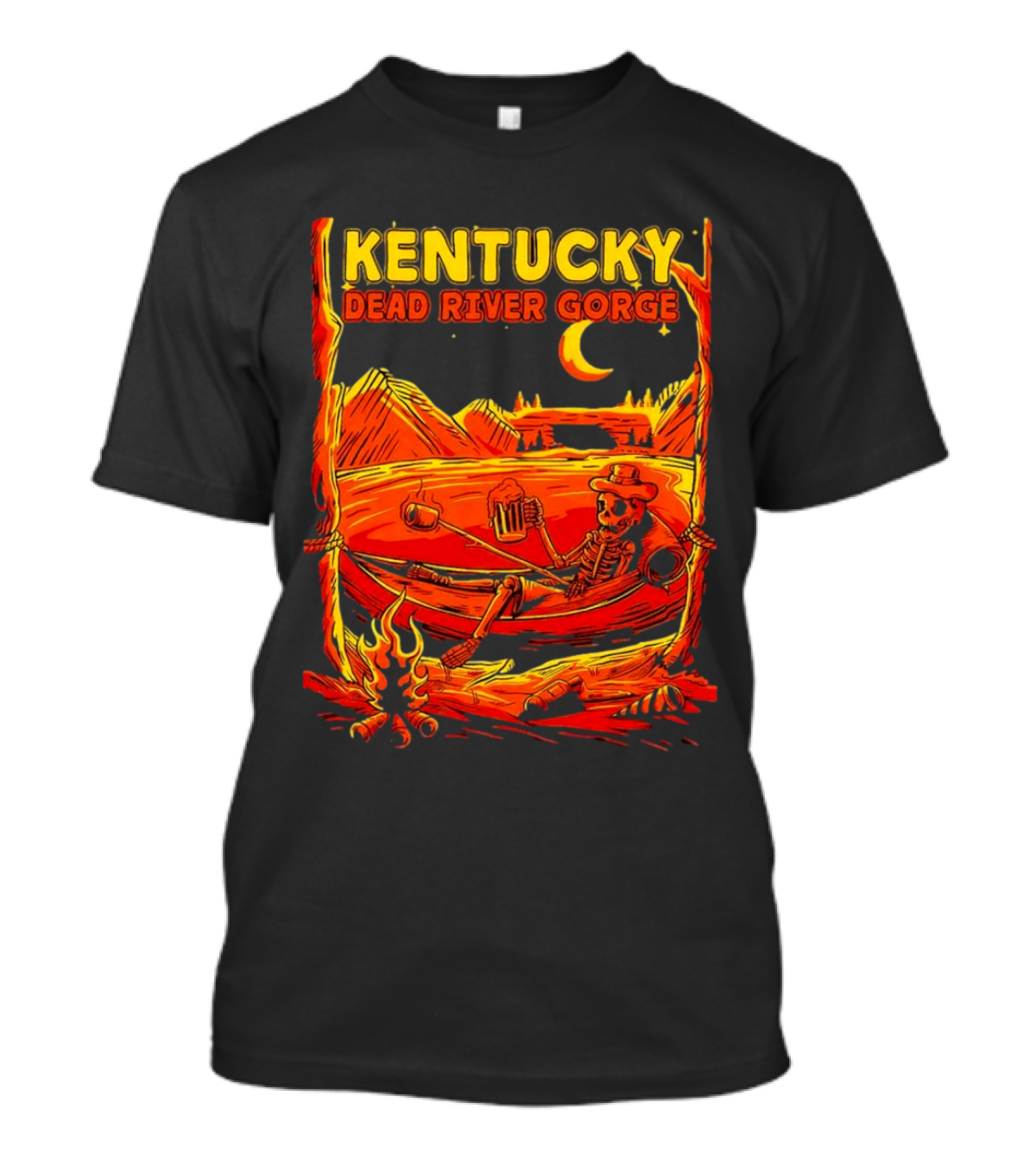 Kentucky Dead River Gorge Skeleton Hammock Campfire Scene T-Shirt
