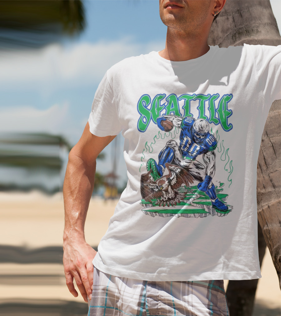 Seattle Seahawks Skeleton Football Player With Eagle T-Shirt