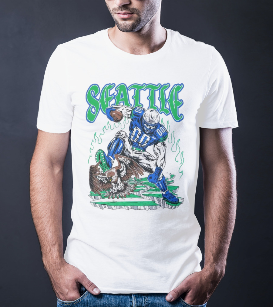 Seattle Seahawks Skeleton Football Player With Eagle T-Shirt