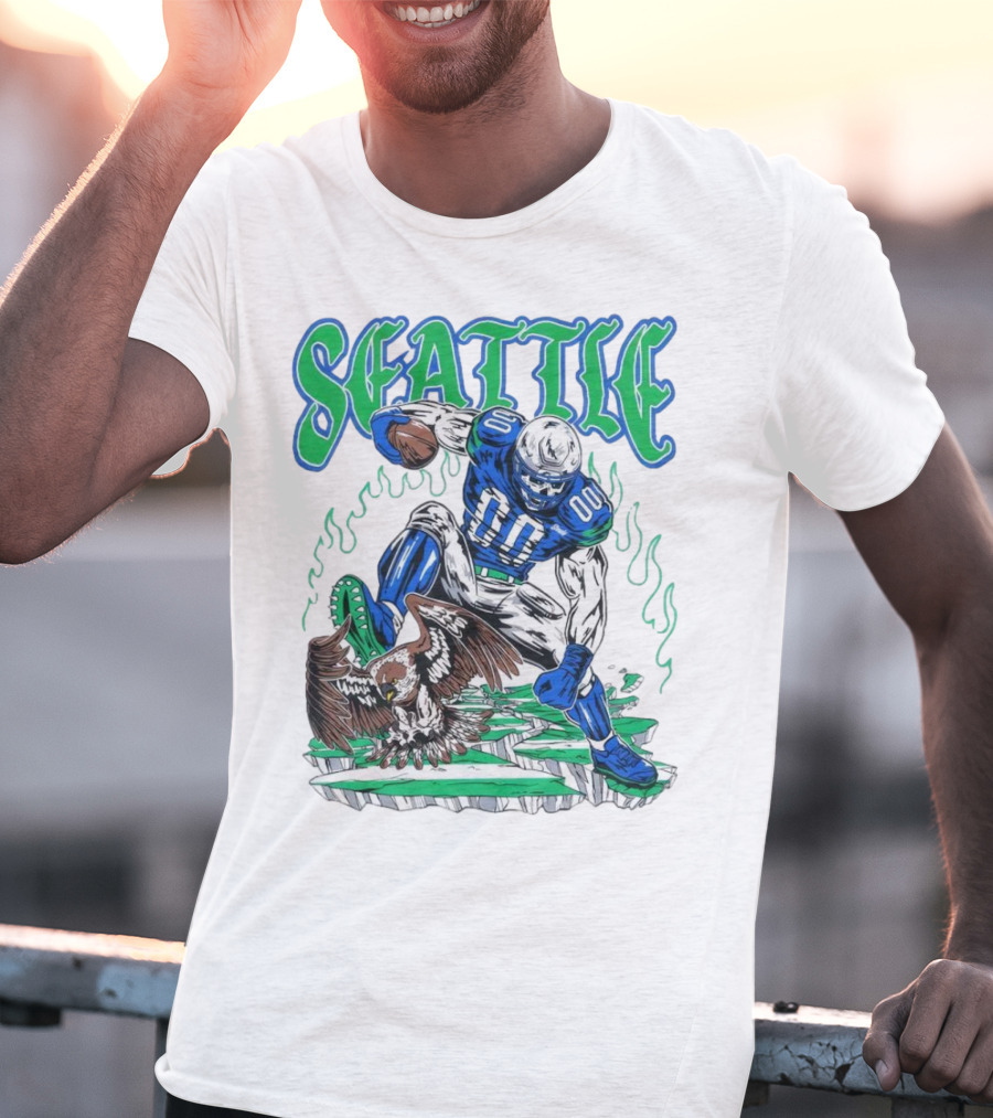 Seattle Seahawks Skeleton Football Player With Eagle T-Shirt