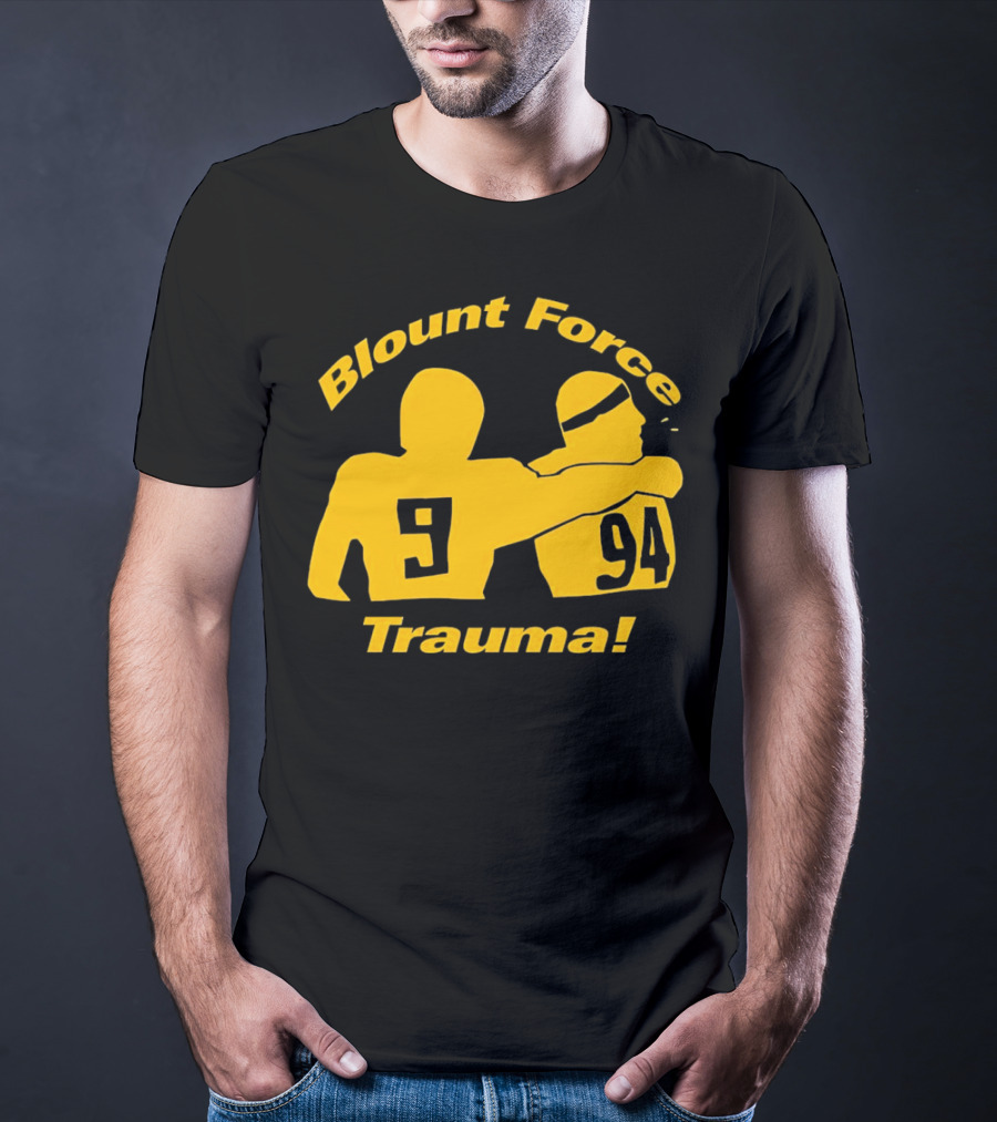 Blount Force Trauma Silhouetted Players 9 And 94 Impact Moment T-Shirt