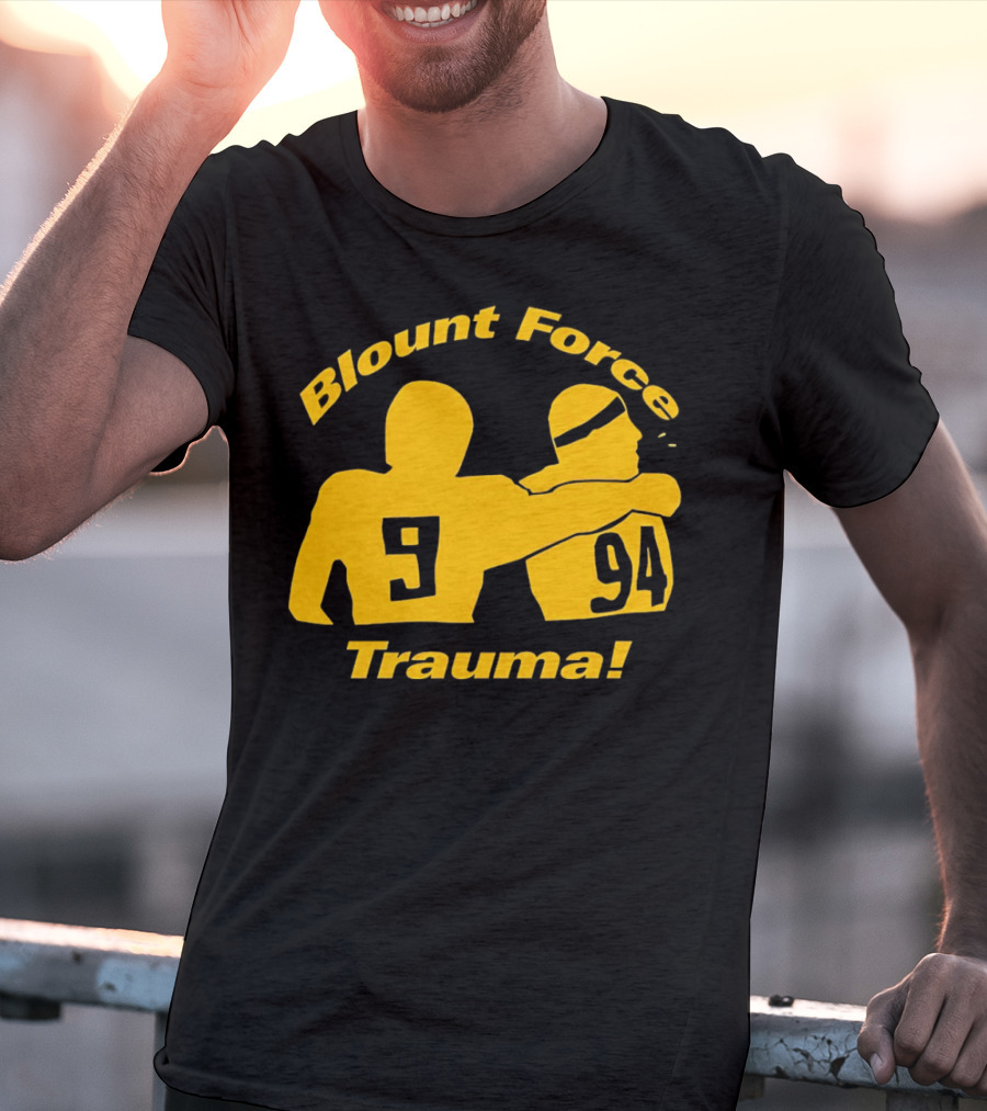 Blount Force Trauma Silhouetted Players 9 And 94 Impact Moment T-Shirt
