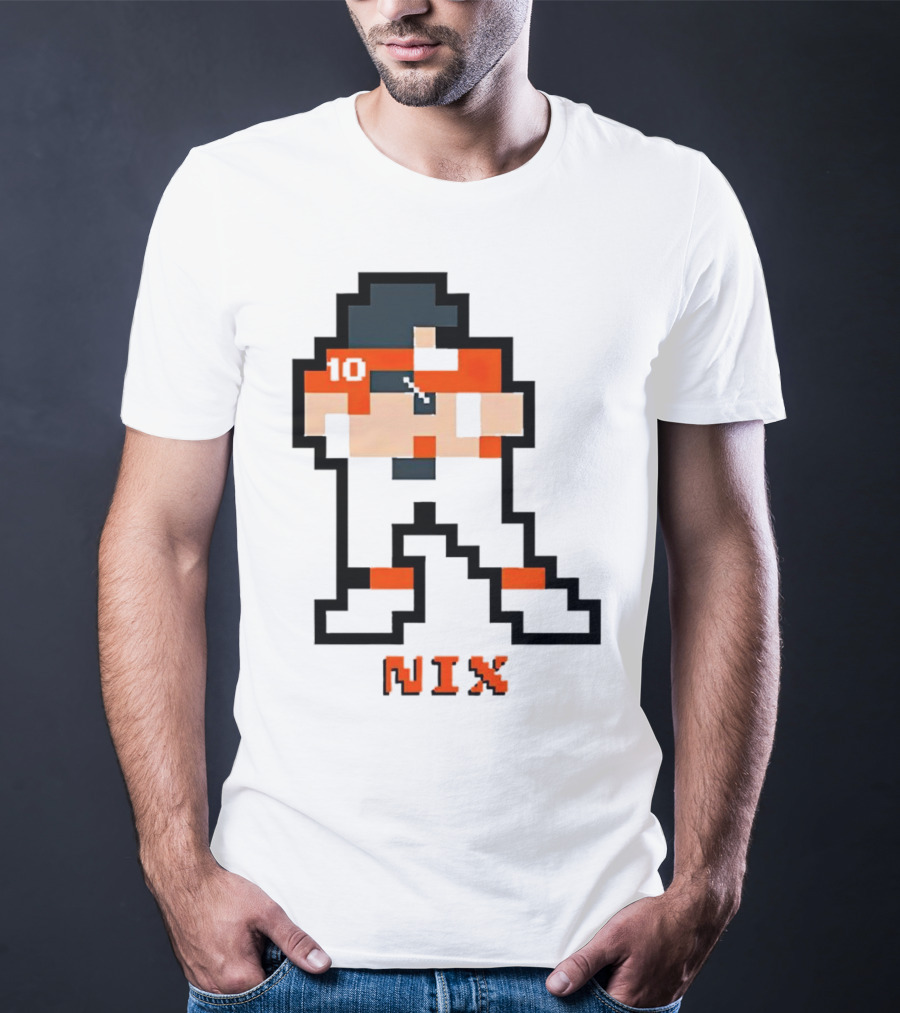 Bo Nix 8-Bit Pixel Art 10 Block Figure T-Shirt