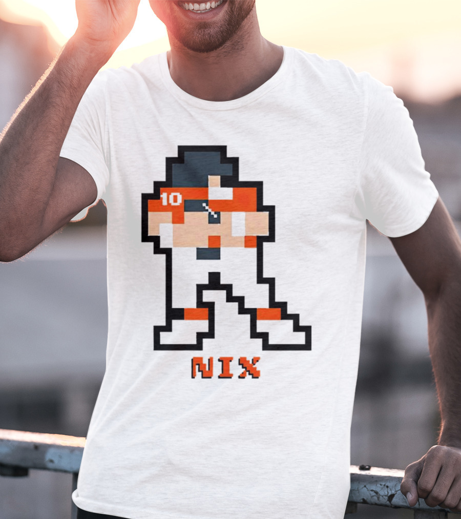 Bo Nix 8-Bit Pixel Art 10 Block Figure T-Shirt