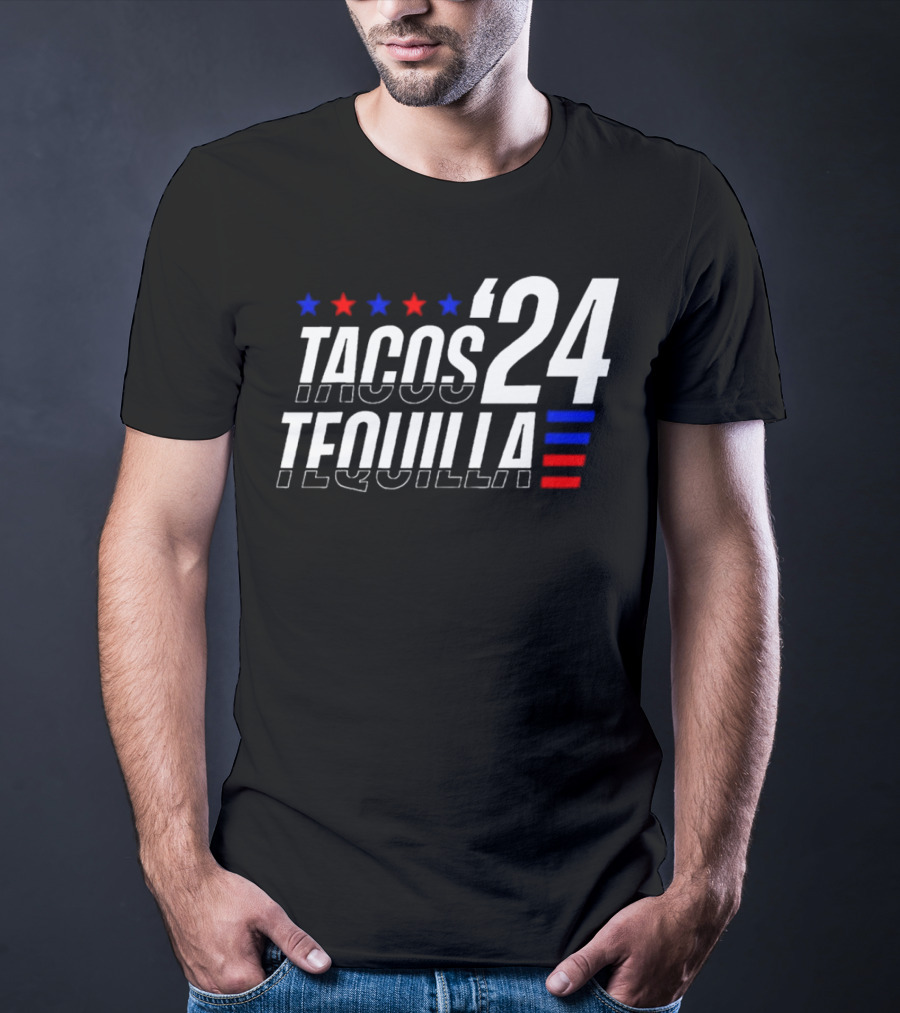 Tacos Tequila 24 Stars Red Blue T-Shirt