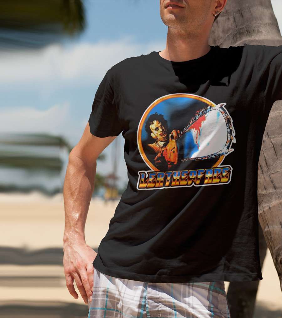 Texas Chainsaw Massacre Leatherface Vintage Horror Chrome Chainsaw T-Shirt