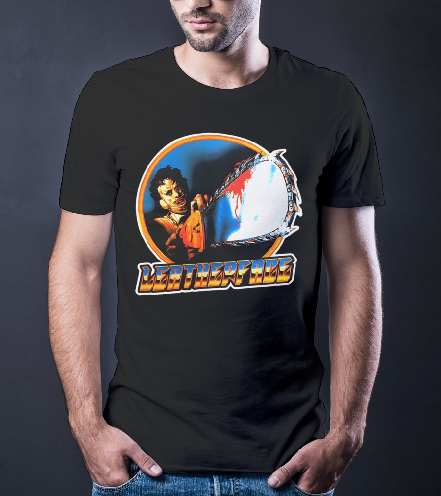 Texas Chainsaw Massacre Leatherface Vintage Horror Chrome Chainsaw T-Shirt