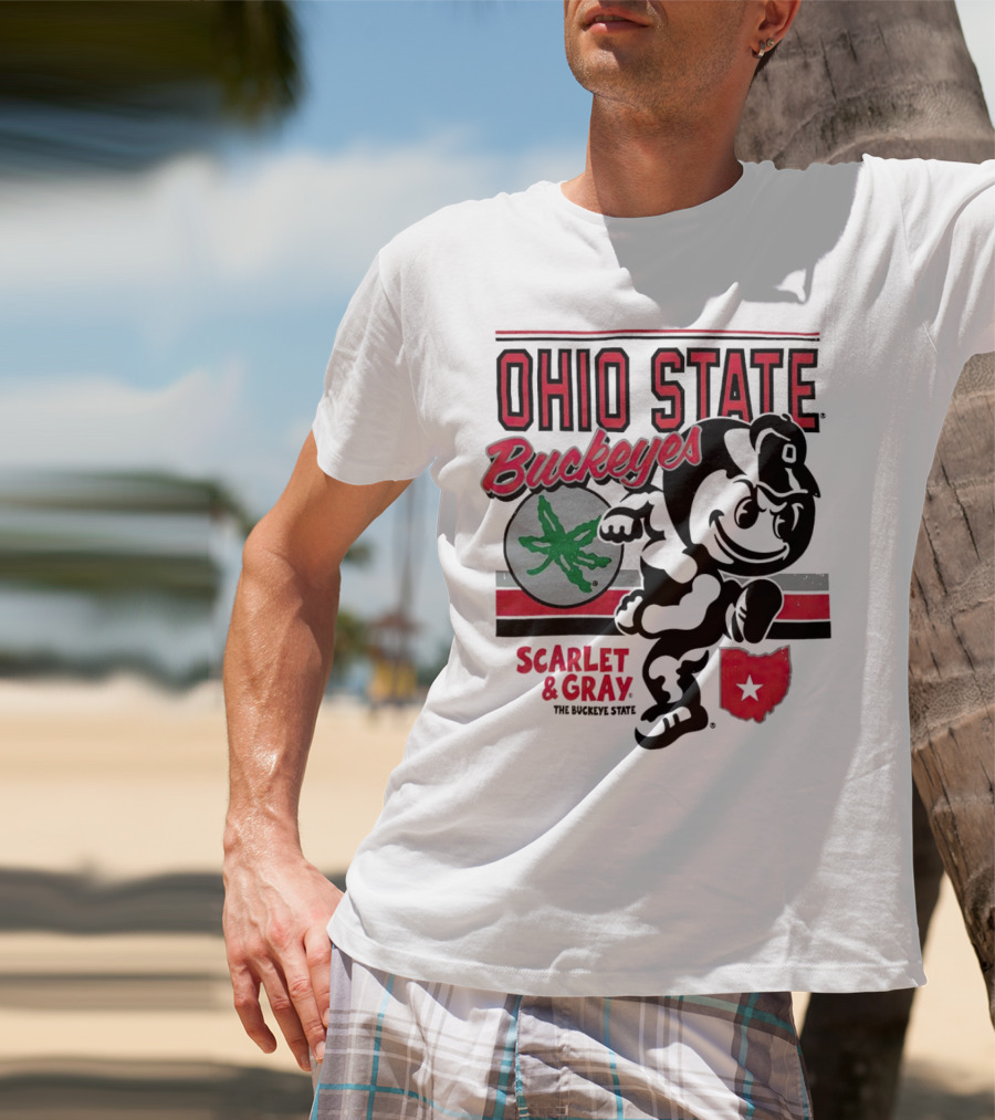 Ohio State Buckeyes Scarlet And Gray Buckeyes State Vintage Style With Script Logo And Buckeye Leaf T-Shirt