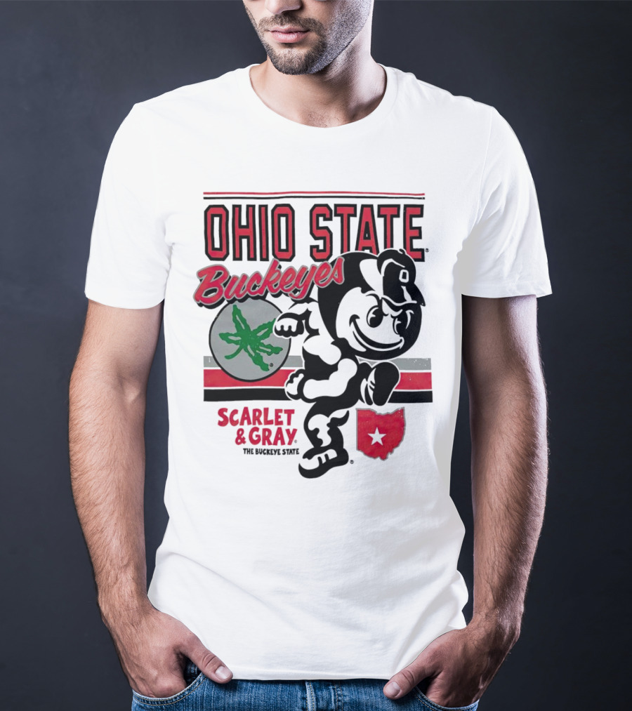 Ohio State Buckeyes Scarlet And Gray Buckeyes State Vintage Style With Script Logo And Buckeye Leaf T-Shirt