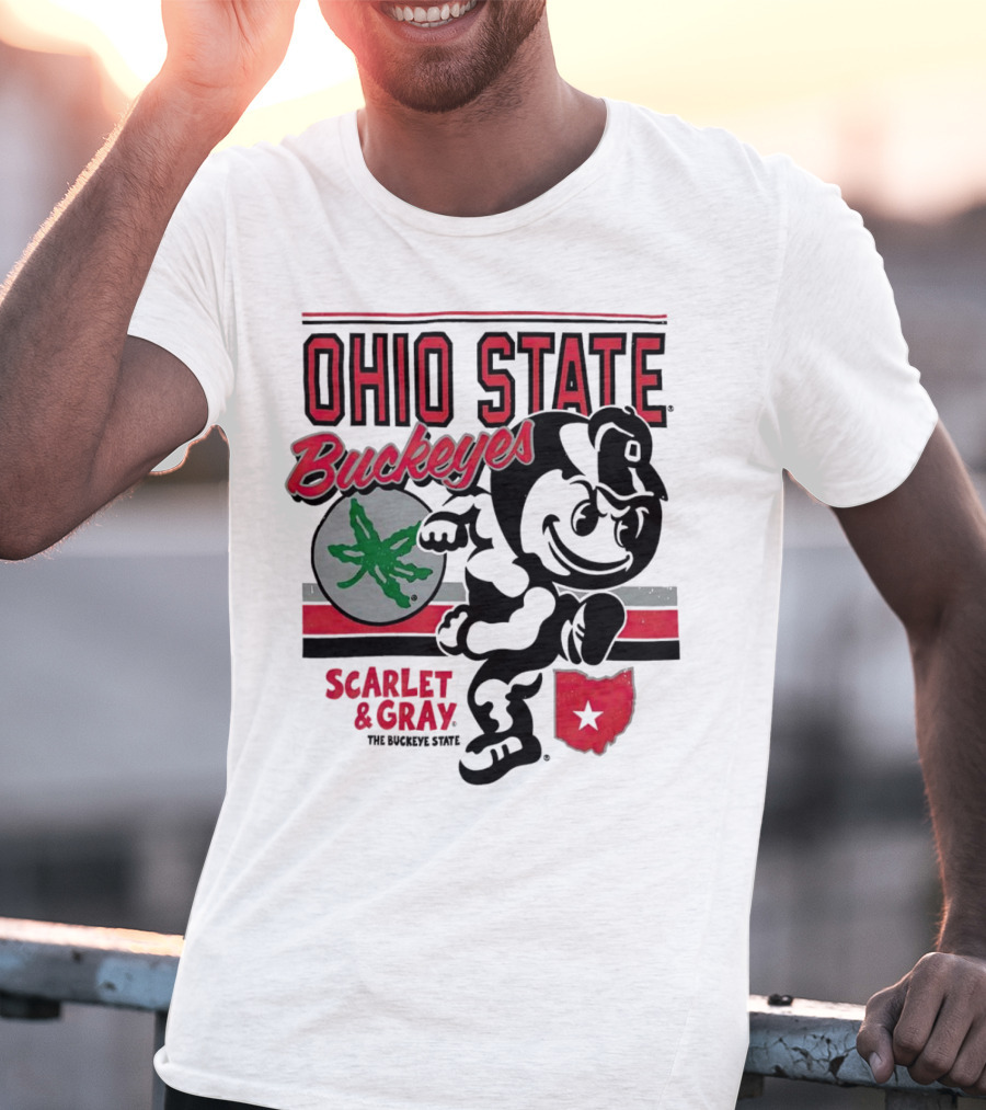 Ohio State Buckeyes Scarlet And Gray Buckeyes State Vintage Style With Script Logo And Buckeye Leaf T-Shirt