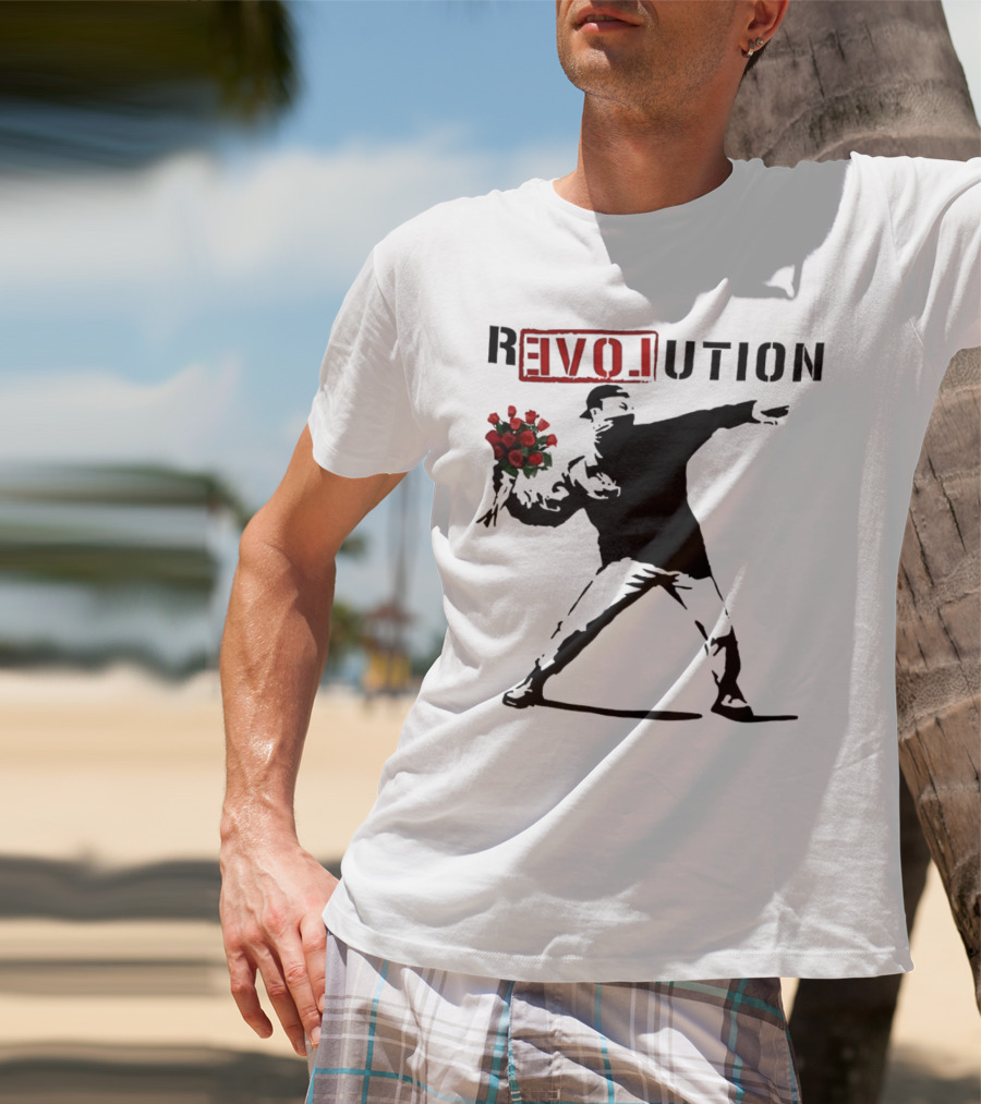 Revolution Rage Flower Thrower Banksy Stencil Roses T-Shirt