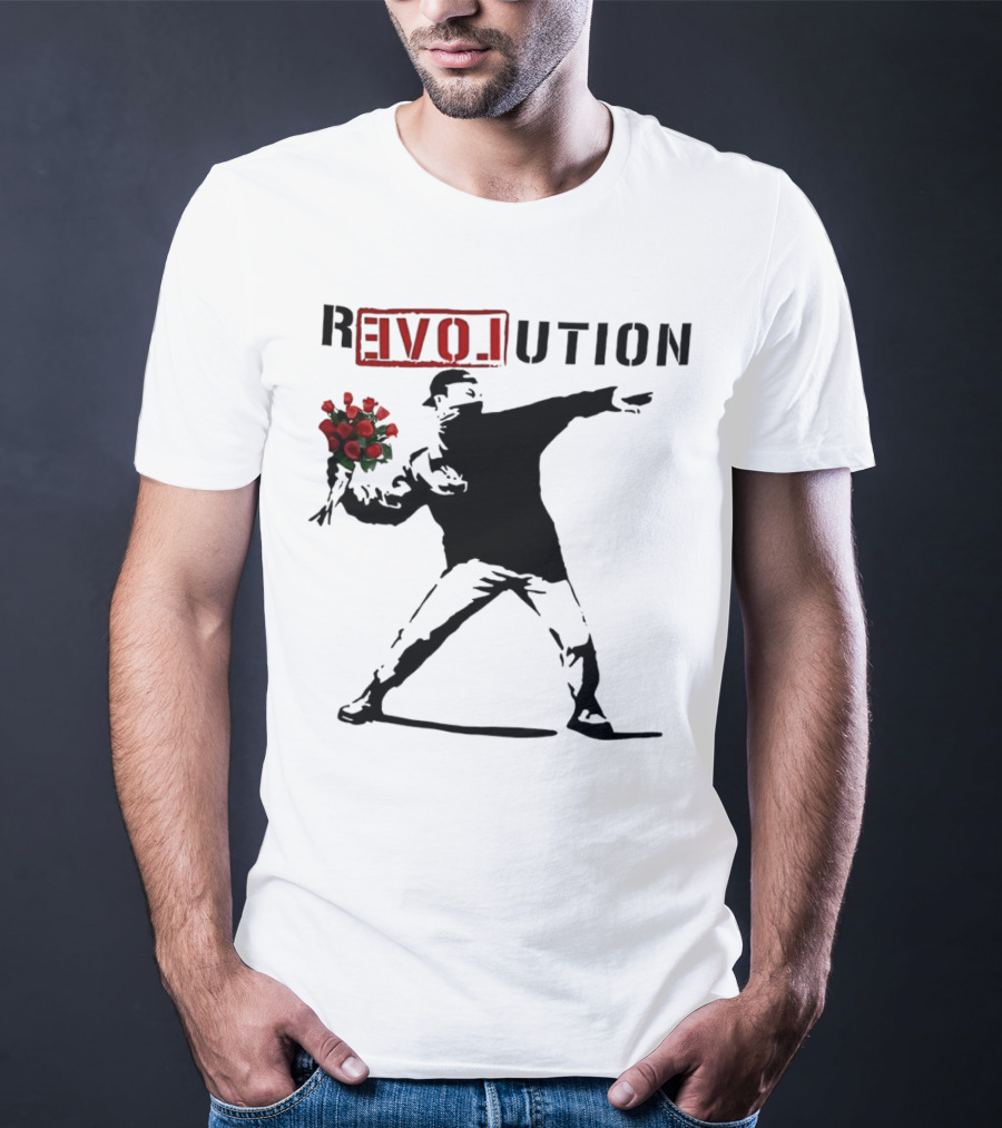 Revolution Rage Flower Thrower Banksy Stencil Roses T-Shirt