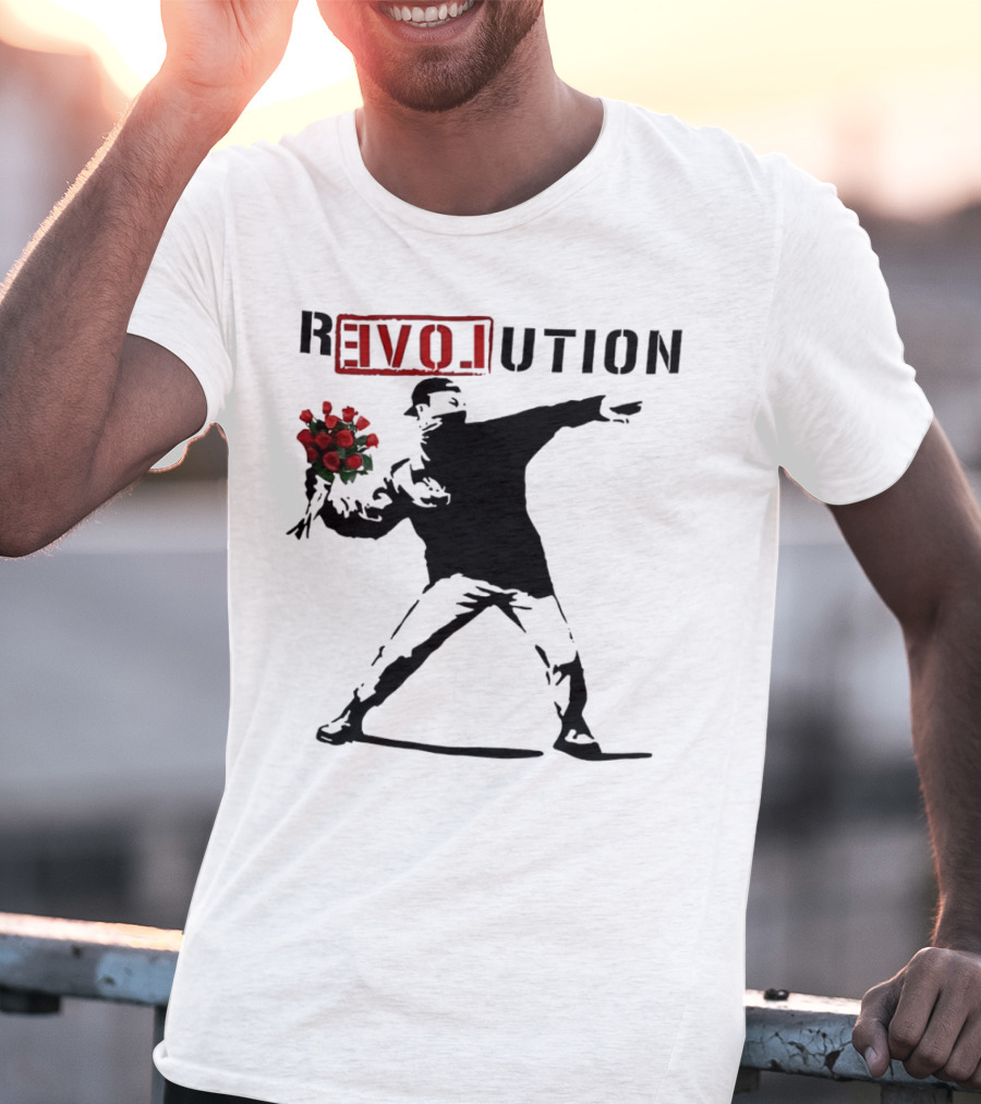 Revolution Rage Flower Thrower Banksy Stencil Roses T-Shirt