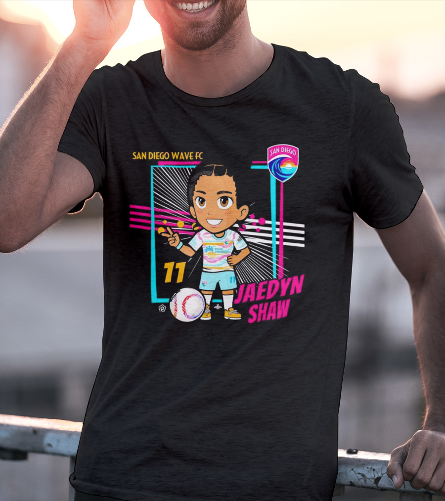 San Diego Wave FC Jaedyn Shaw 11 Chibi Soccer Player With Team Badge T-Shirt