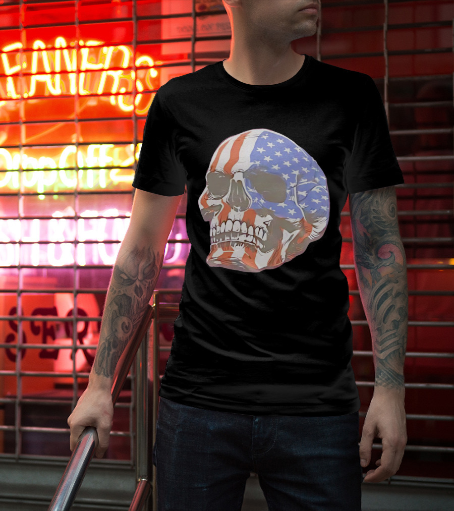 Skull With American Flag T-Shirt