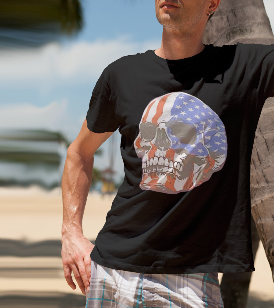 Skull With American Flag T-Shirt
